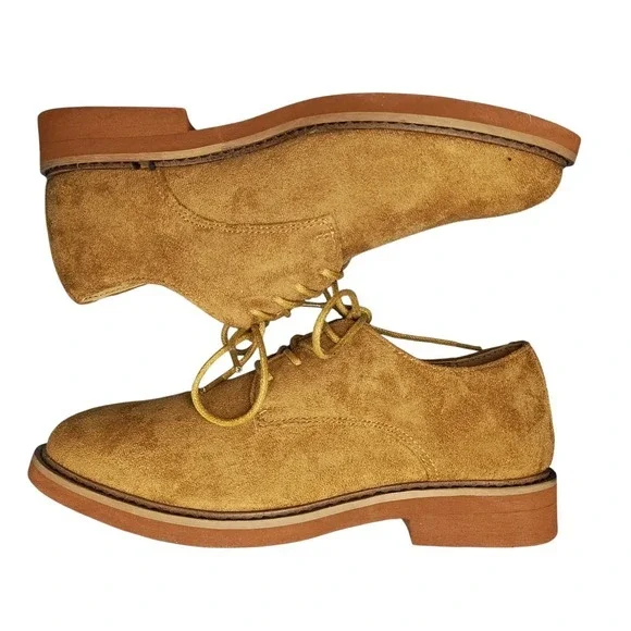 Deer Stags Denny Oxford Shoes Youth Kids 1.5M Brown Synthetic Cuban Heel Lace Up