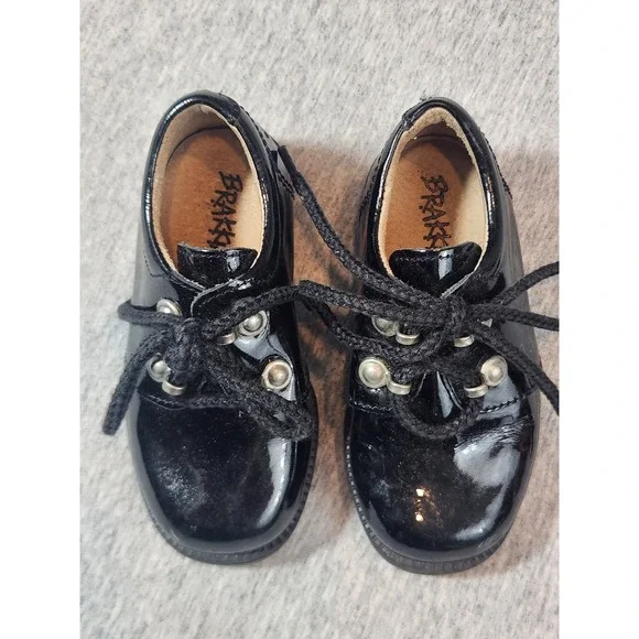 Brakkies Patent Leather Oxford Shoes Kids EU 22 Black Formal Lace Up Lug Sole