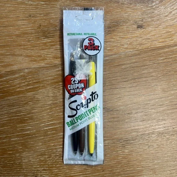 Vintage Scripto Blue Ink Medium Point Ball Point Pens 3 Pack‎ B249 1984