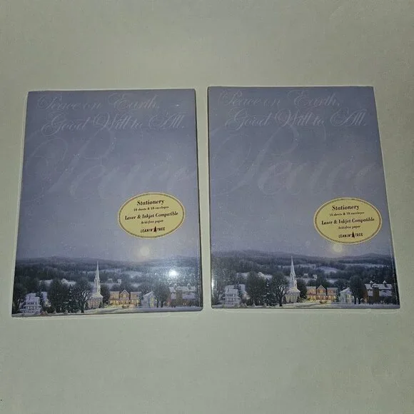 NEW 2 Packs Leanin Tree Stationary Lot Christmas Village 8.5x11 Sheets Envelopes