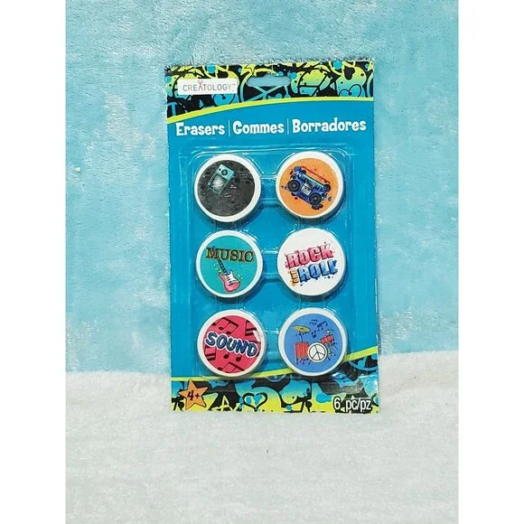 6 NIB Creatology Musical Erasers 1 1/2