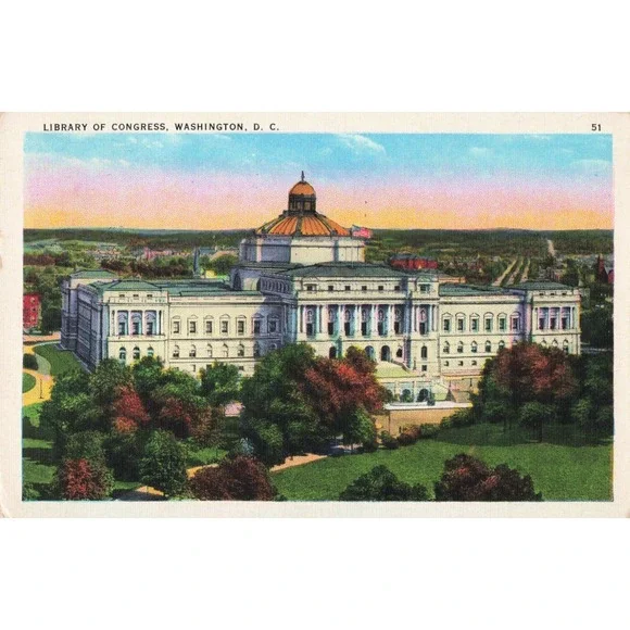 Vintage 1936 Library of Congress Washington DC Linen Postcard #51