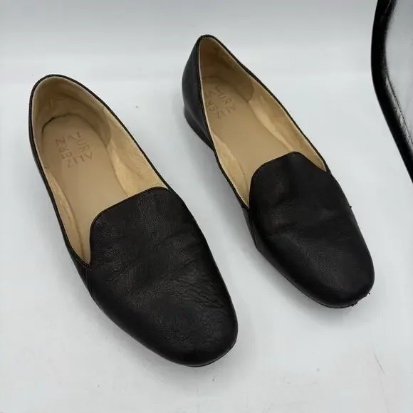 Naturalizer Flats Loafers Womens Size 7 Emiline Black Leather Block Slip‎ On