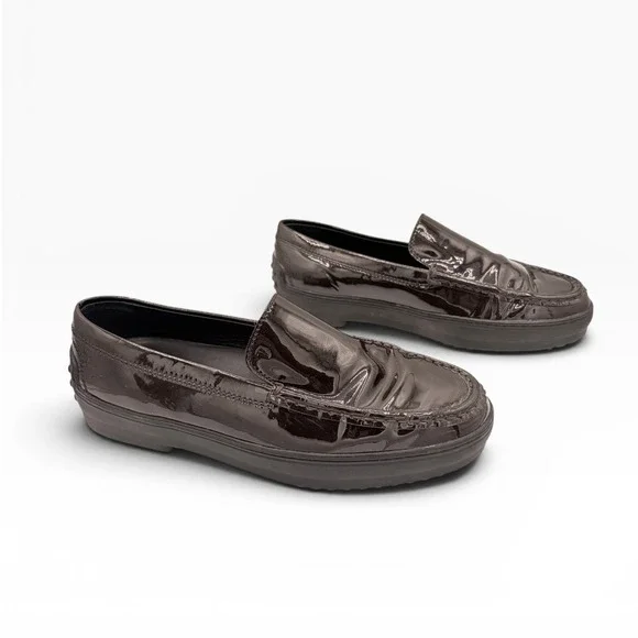 Tod's Loafers 37 Dark Academia Brown Patent Leather Gomma Vibram Platform Shoes