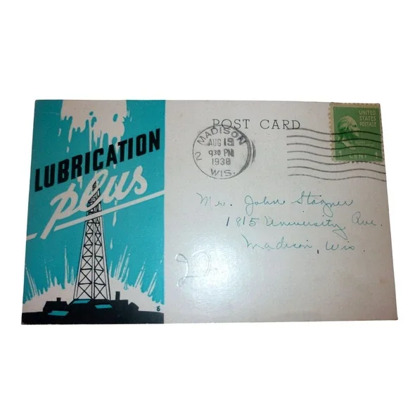 Vtg 1938 Nash Motors Advertising Postcard Hughes-Newman Madison WI Gas Oil Art