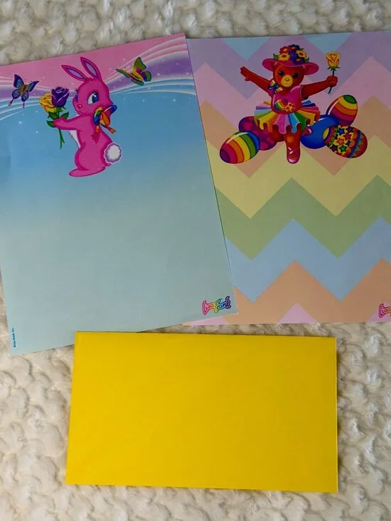 Vintage Lisa Frank Easter Stationary Paper- Easter Bunny & Ballerina Easter Bear