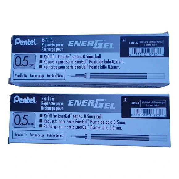 Pentel‎ EnerGel LRN5-A 0.5mm Needle Tip Black Ink Refills 2 Boxes