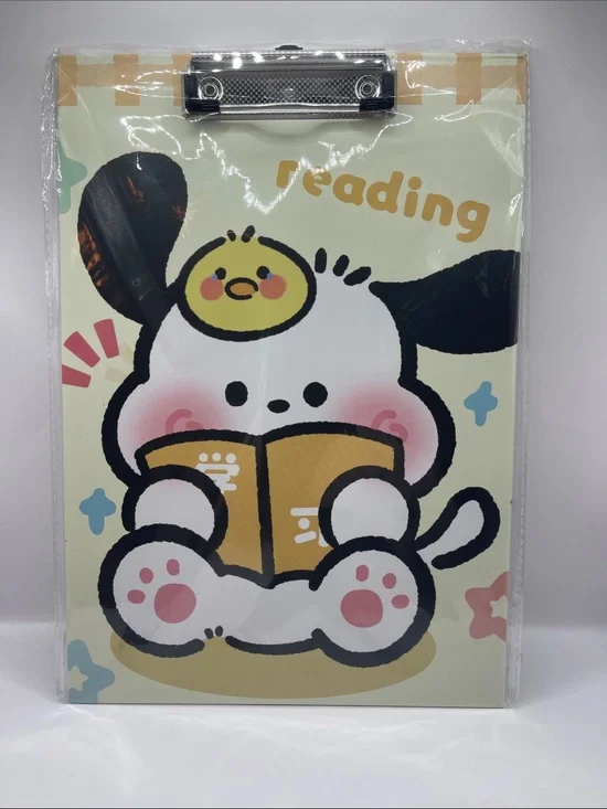 Pochacco Reading Cartoon Clipboard with Chick Accent - Yellow & Pink