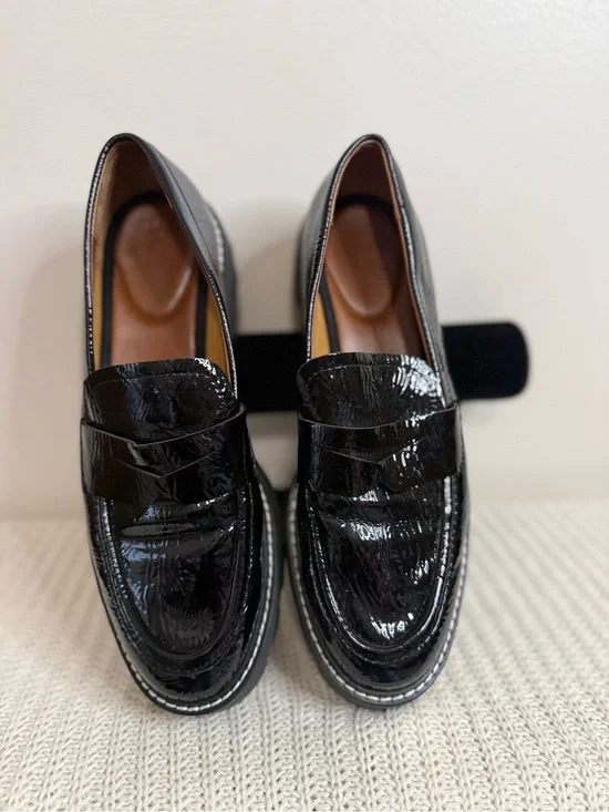 Franco Sarto  Black Patent Leather Penny Loafer chunky sole size 7.5