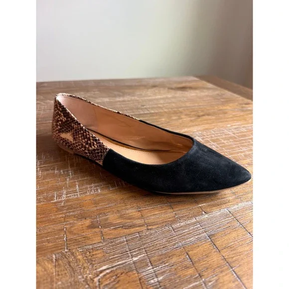 Jessica Simpson Aerith Black Suede Snakeskin Leather Pointed Toe Flats 9B‎ 39 9