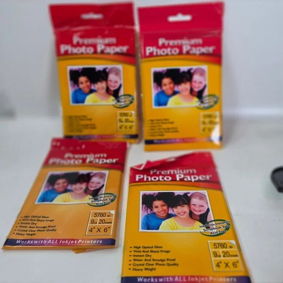 Lot of 4 Premium Photo Paper 4x6 Glossy Inkjet 5760dpi 20 Sheets Ea New Sealed