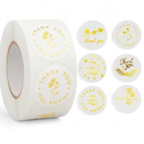 Gold Foil Thank You Sticker, Glitter Gold Floral Labels Stickers 1