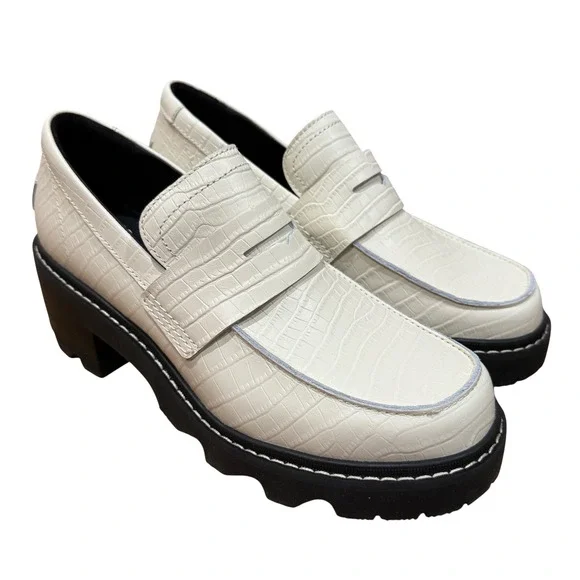 Sorel Joan Now City Loafers White Croc Embossed Leather Lug Sole 9.5 NWOB Chunky