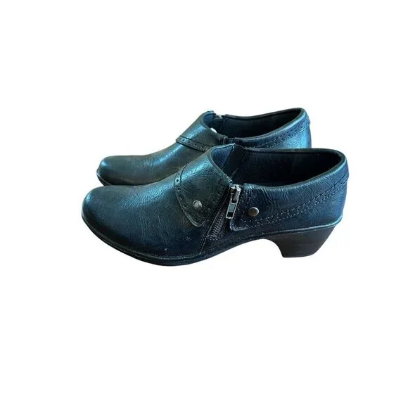 Easy Street Women's NEW 9.5 M Slip On Black Heeled‎ Mules Side Zip