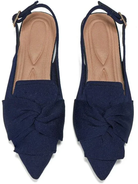 Women's Navy Blue Ankle Strap Comfortable Pointed Toe Slip-On Ballet Flat Shoes