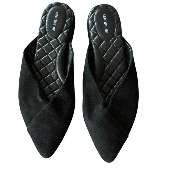 Birdies‎ Size 7.5 Swan Mule Black Suede Slip On Women's