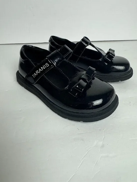 NEW Taranis Girl Toddler Flat Shoes Bow & Strap Black Mary Janes Size 9.5 EU 26