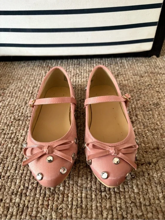 Janie and Jack Pink Jewel Ballet Flats with Bow and Rhinestones