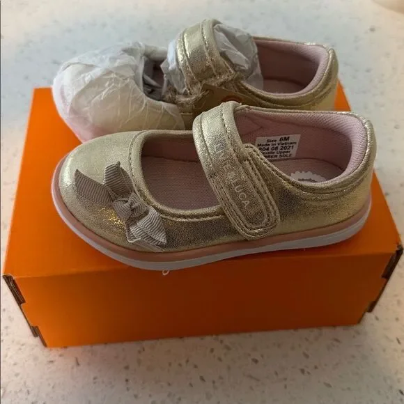Livie & Luca Gold Champagne Mary Jane Girls' Shoes with Pink Lining