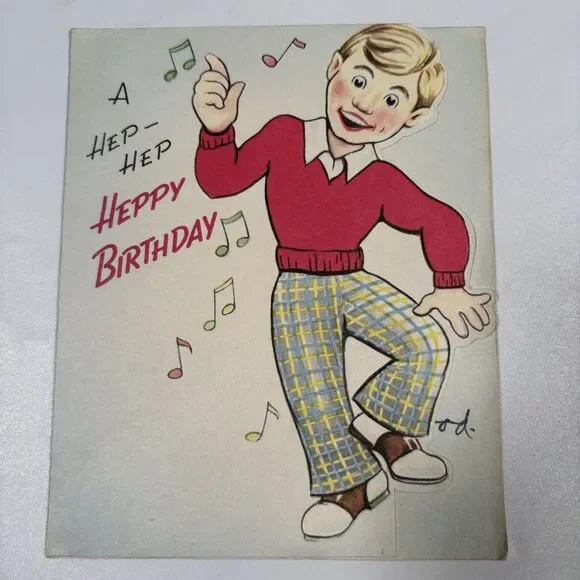 Vintage Marchant Hep Heppy Birthday Greeting Card Boy Dancing Mid Century MCM