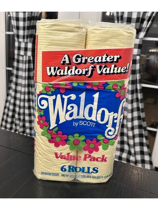 Vintage Waldorf By Scott Toilet Paper 6 Roll Pack 1978 Yellow Paper Prop NOS