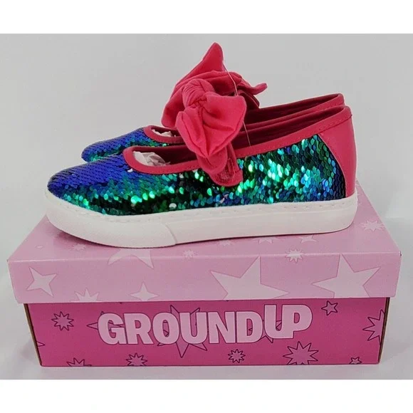 Ground Up Sequin Mary Jane Slip On Shoes with Bow Girls 3 Hot Pink Purple Green