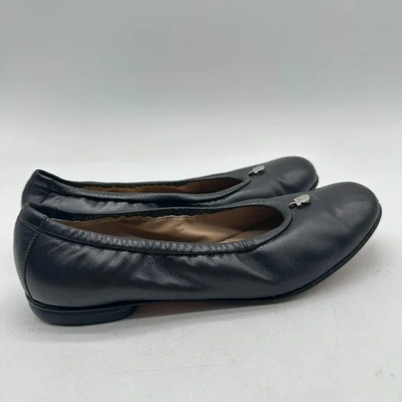 Vintage‎ Salvatore Ferragamo Gunmetal Black Leather Ballet Flats Women's 5.5 B