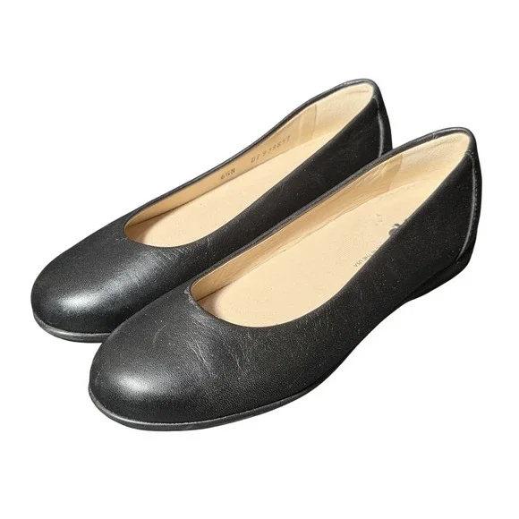 SAS Scenic Black Leather Ballet Flats Womens 6.5 N Narrow‎ Made in USA D7 938857
