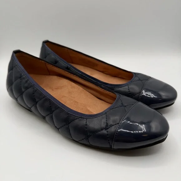 Vionic Desiree Quilted Ballet Flats Navy Patent Cap Toe Comfort Shoes US 7