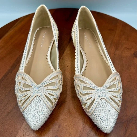 Copper Key Ritzie Satin Mesh Rhinestone Butterfly‎ Flats Bridal Fairy Glam W 8.5