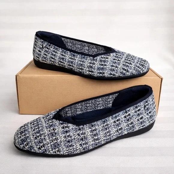VIVAIA Walker Multi‎ Blue Tweed Square Toe Flats New Size EU 38.5 US 7
