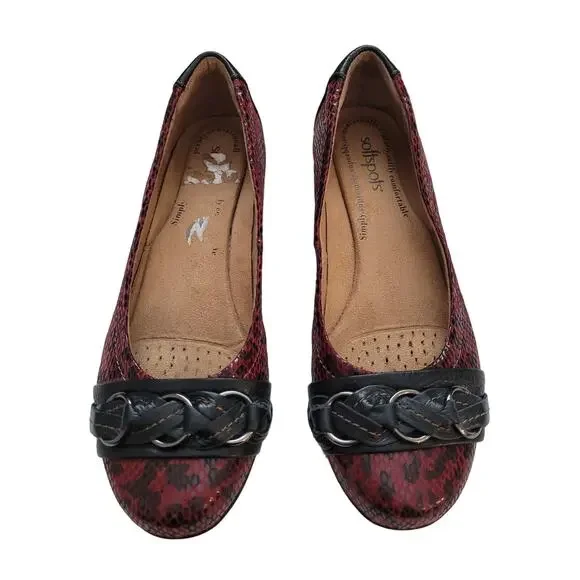 Soft Sport Maroon and Black Snakeskin print flats, sz. 7