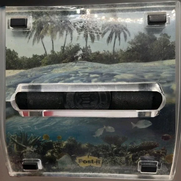 Vintage Post-it Note Dispenser Ocean Reef Acrylic Desk Paperweight 3M Retro Pop