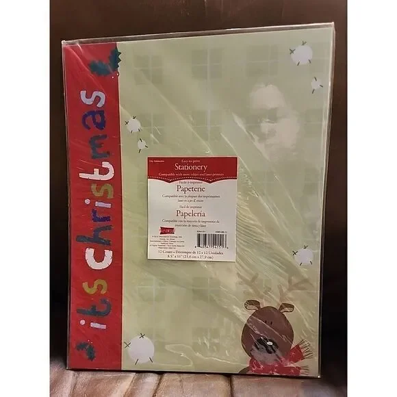 NEW ‎ Christmas Reindeer Letterhead Writing Printer Paper Holiday 12 Sheets NIP