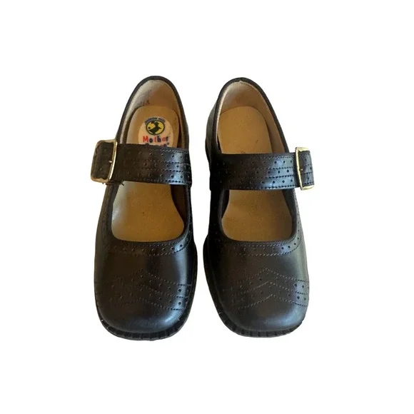 Vintage Mother Goose Shoes Black‎ Leather Mary Janes Size 6 Original Box