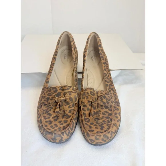 Clarks Collection Loafers Womens 11 Brown Excellent Leopard Print Tassel Flats