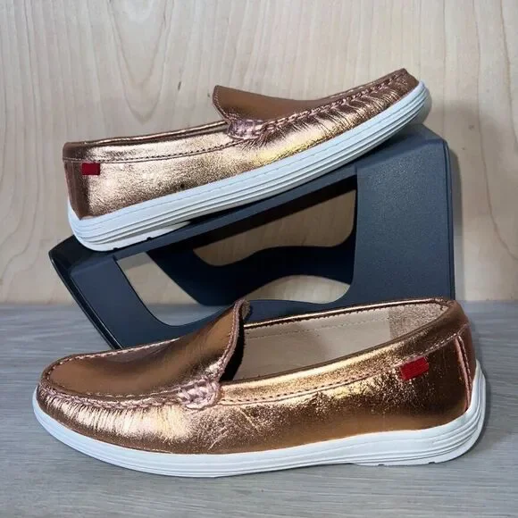 Marc Joseph‎ New York Broadway Metallic Rose Gold Leather Loafers Youth 2.5