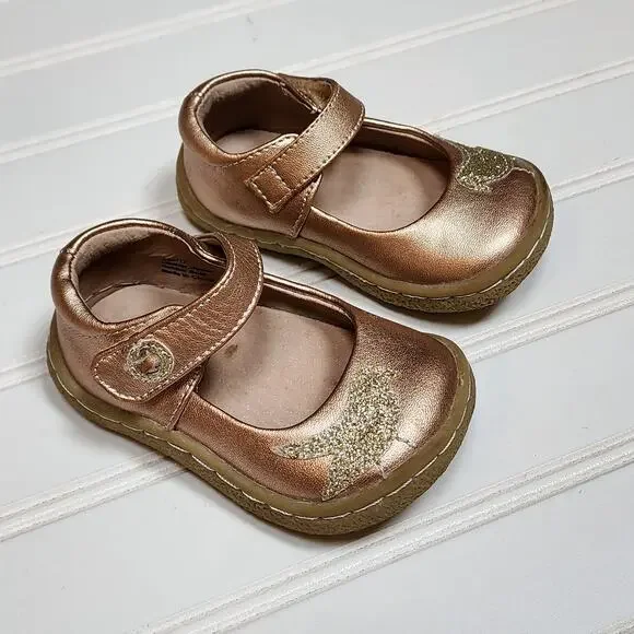 Live & Luca Girls Pio Pio Leather Mary Jane Shoes Size 4 Toddler Rose Gold