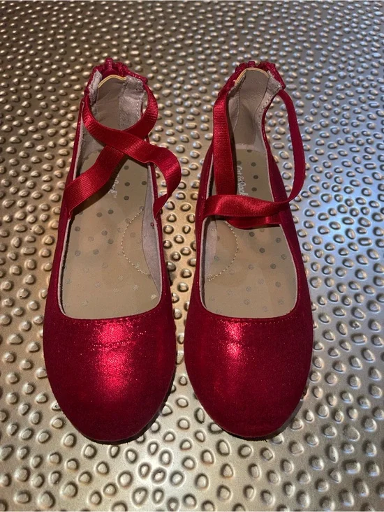 Cat & Jack Girls Red Glitter Ballet Flats with Cross Ribbon Strap