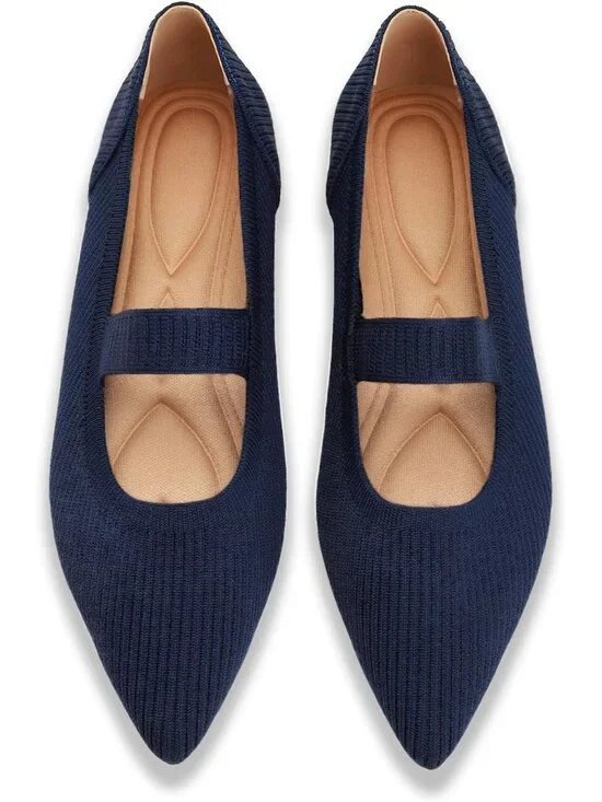 Women's Blue Comfortable Pointed Toe Knit Foldable Slip On Ballet Flat Shoes
