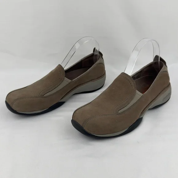 Merrell Taupe Leather Slip On Loafers Comfort Walking Shoes Women’s 7.5