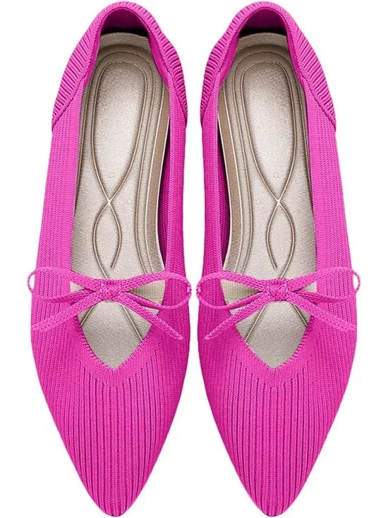 Women's Pink Pointed Toe Knit Ballet Flats Comfortable Pull On Casual Shoes