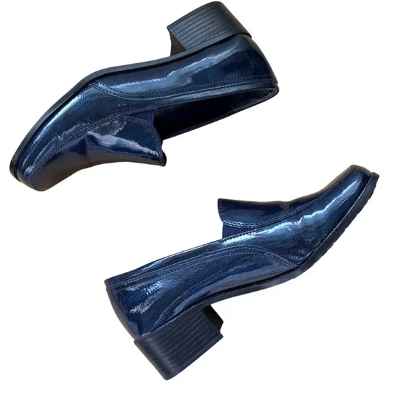 Naturalizer Women‎ Patent Leather Loafer Navy Blue Slip On Classic Whimsy Sz 6