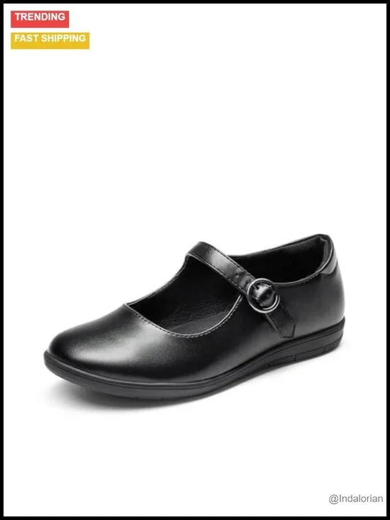 Girls Mary Jane Flats School Uniform Dress Shoes with Adjustable Buckle