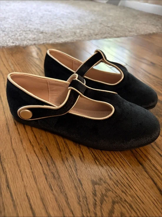 Black Mary Jane Flats with Gold Trim