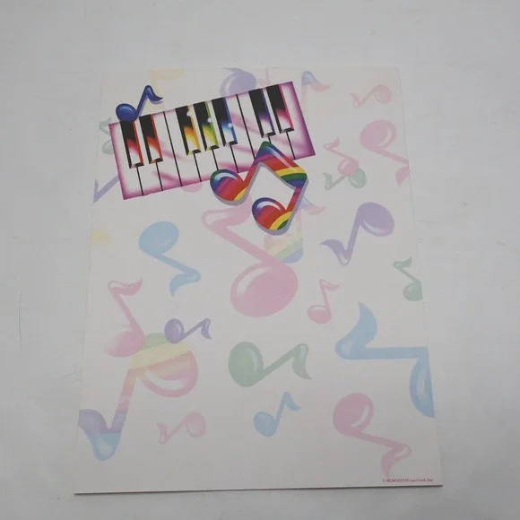 Vintage Lisa Frank Stationery Paper 8 Sheets‎ Rainbow Music Notes Piano 80s 90s