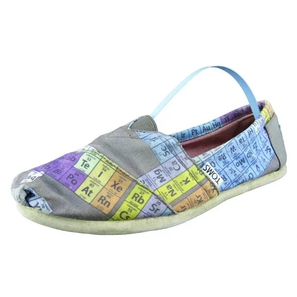 TOMS Alpragata Periodic Table Chemistry Women‎ Flat Shoes Gray Fabric Size 6.5