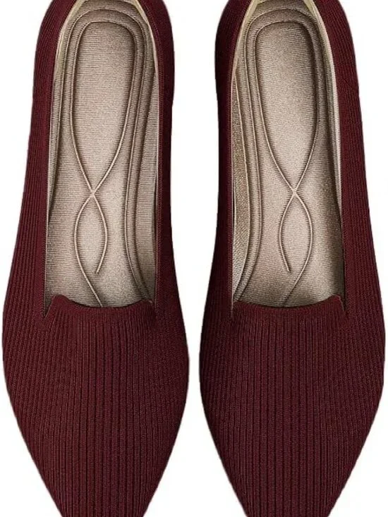 Women's Red Pointed Toe Knit Ballet Flats Washable Important Work Shoes