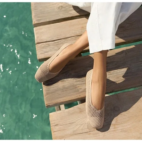 Vivaia Margot Walker Almond Mesh Square Toe‎ Flats Beige EU 37 US 6.5