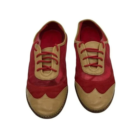 Cole Haan Kody Oxford Flats Womens 8.5‎ B Red Tan Mesh Wingtip Good Condition